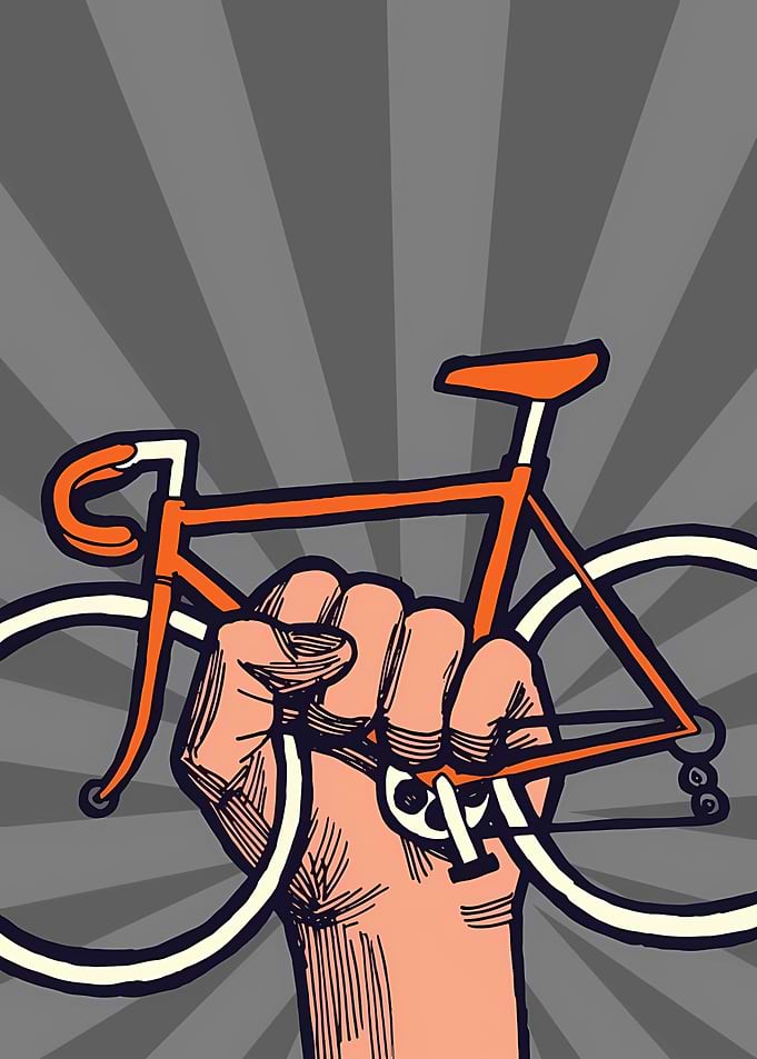 Fist Holding Orange Bicycle Poster