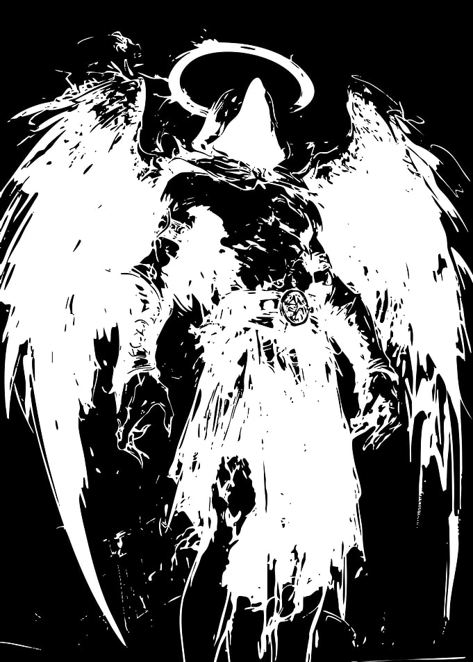 High Contrast Angelic Warrior Silhouette