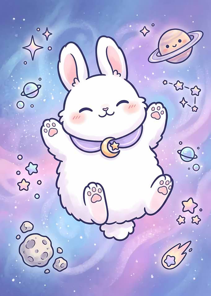 Cute Space Bunny Floating in Galaxy