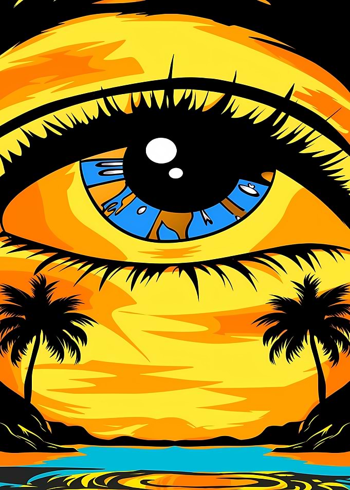 Surreal Tropical Eye Sunset Illustration