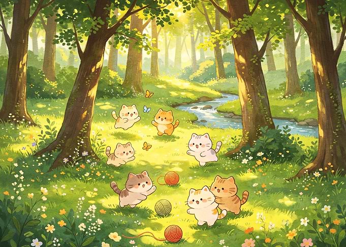 Cute Kittens Playing in Forest