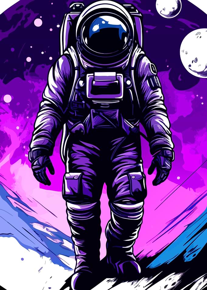 Purple Neon Astronaut Space Illustration