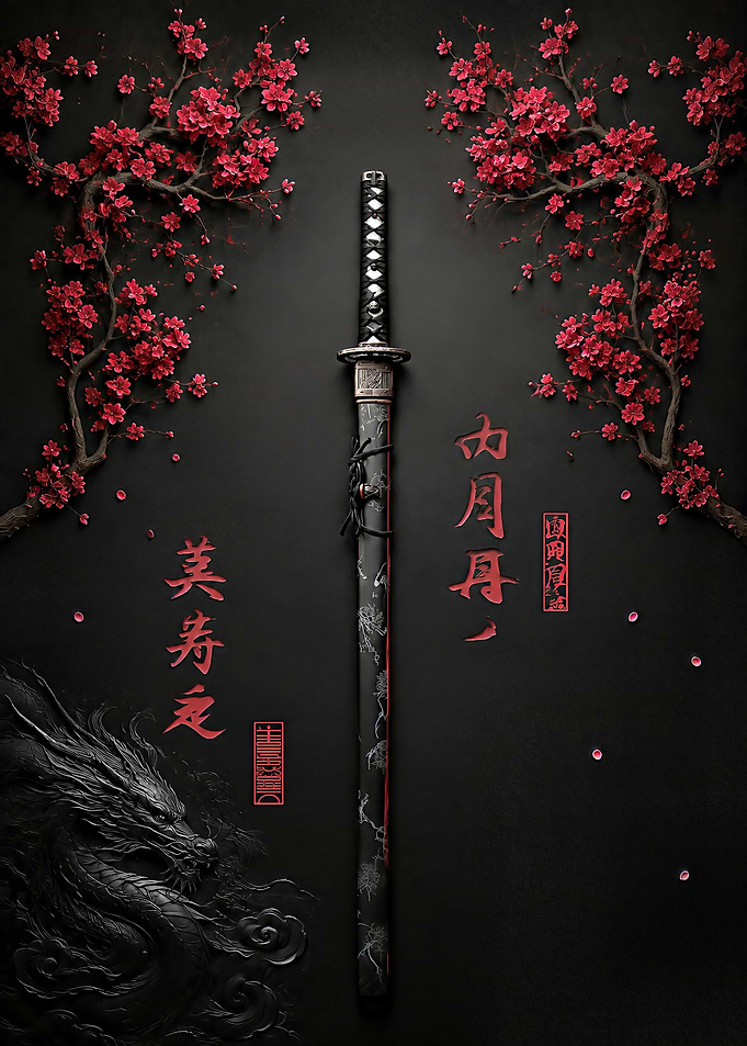 Katana with Cherry Blossoms and Dragon