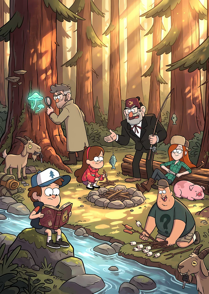 Gravity Falls Forest Camping Scene