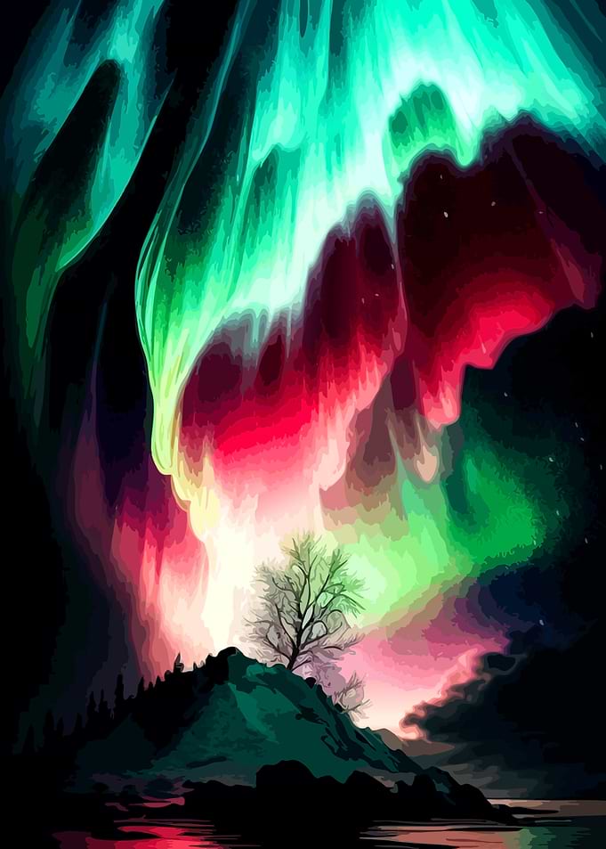 Vibrant Aurora Borealis Over Hillside