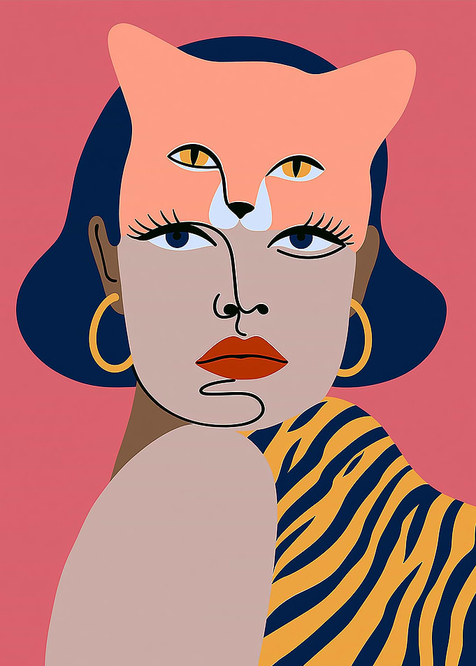 Abstract Woman with Cat Mask Portrait