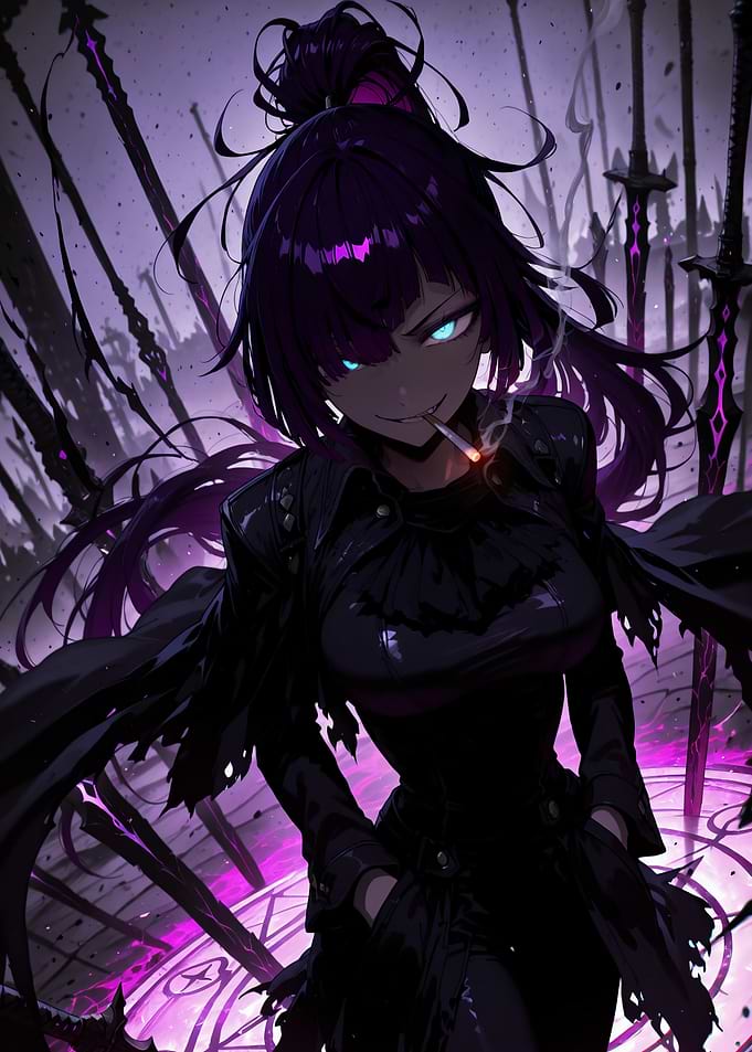 Dark Anime Girl with Glowing Swords