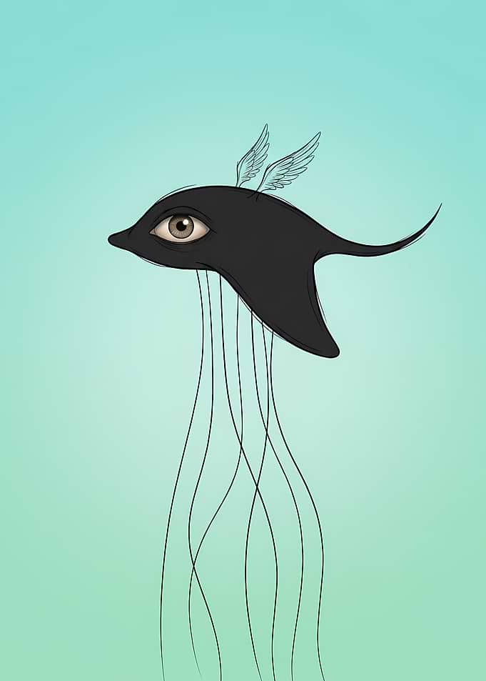 Surreal Winged Creature with Eye
