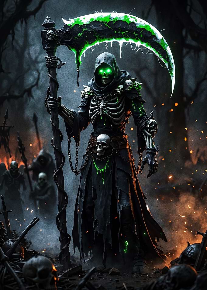 Grim Reaper with Glowing Green Scythe