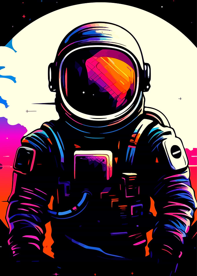 Vibrant Neon Astronaut Space Portrait