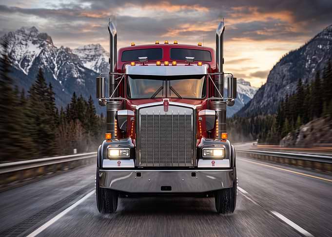 Red Kenworth Semi Truck on Highway