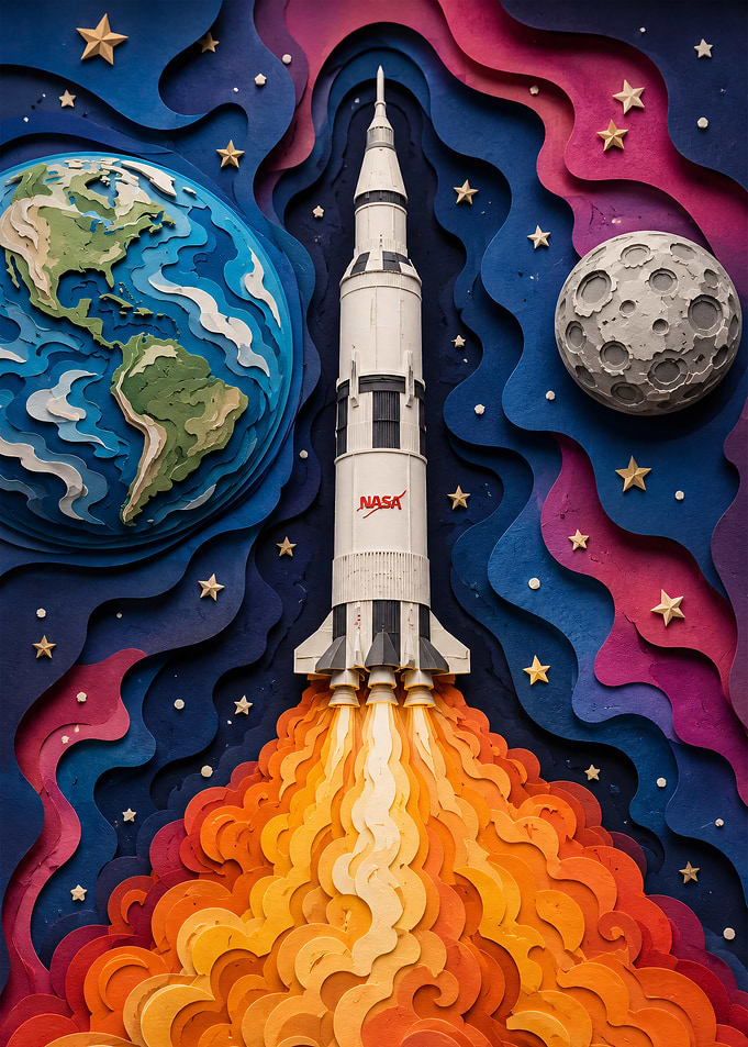 Papercraft NASA Rocket Launch Art