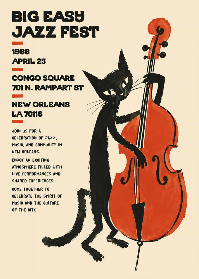 Big Easy Jazz Fest Cat Poster