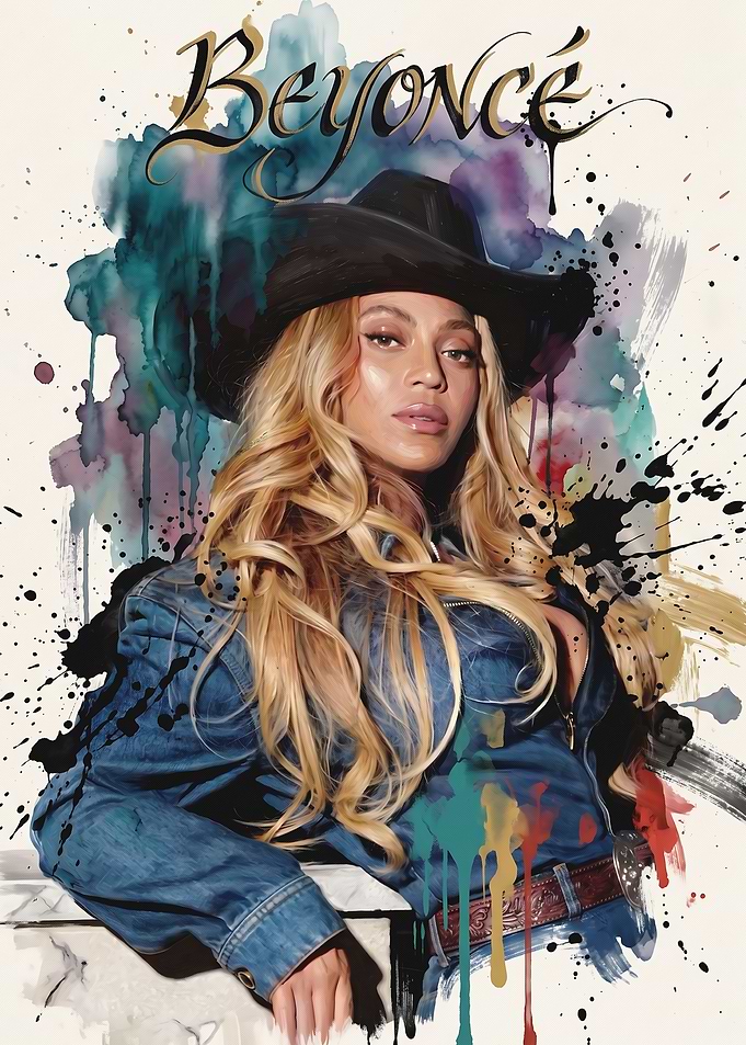 Beyoncé Cowboy Hat Watercolor Portrait