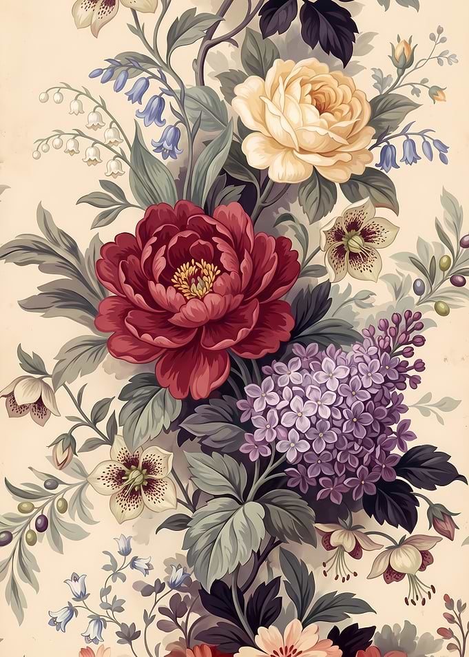 Vintage Botanical Floral Pattern Illustration