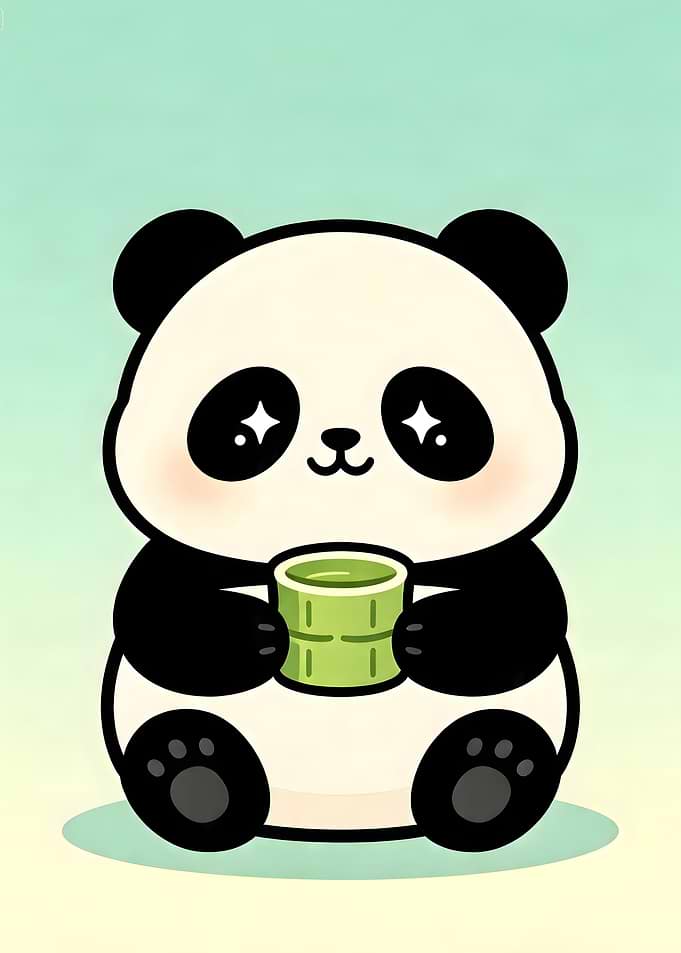 Cute Kawaii Panda Drinking Matcha