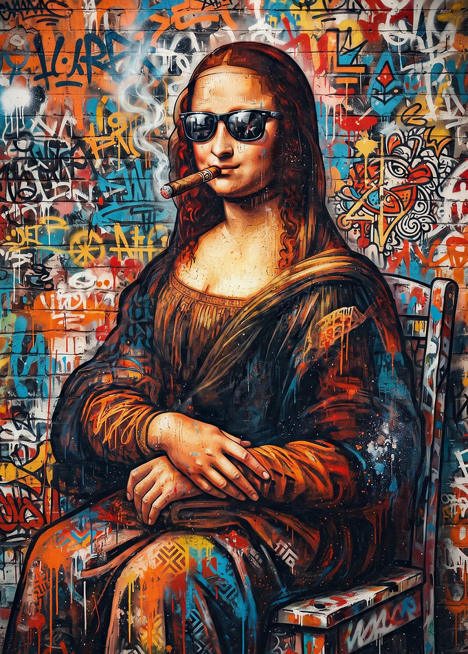 Graffiti Mona Lisa with Cigar