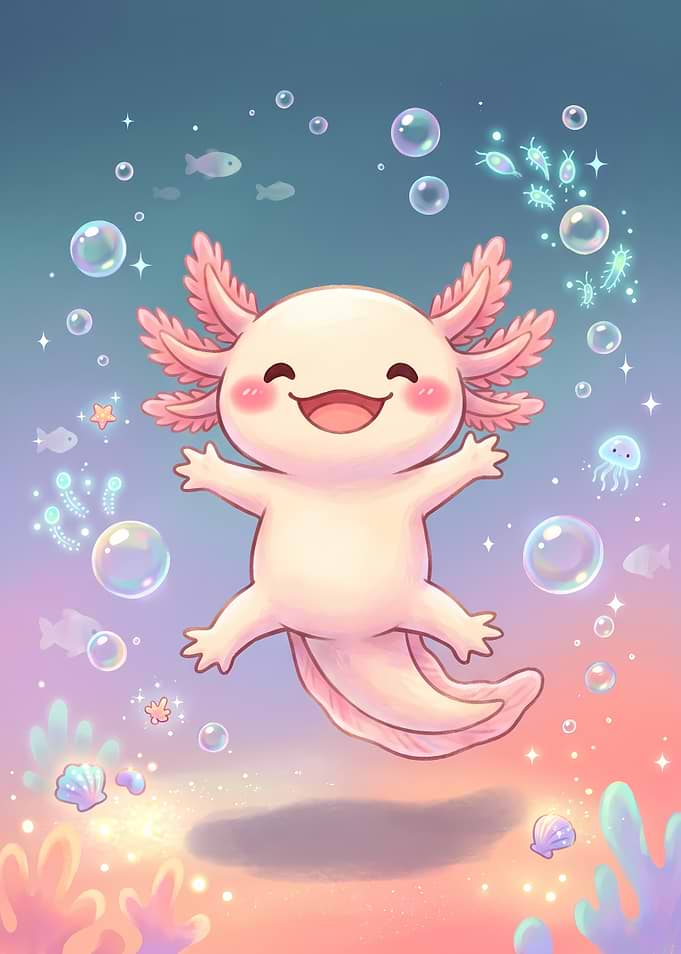 Cute Happy Axolotl Underwater Illustration