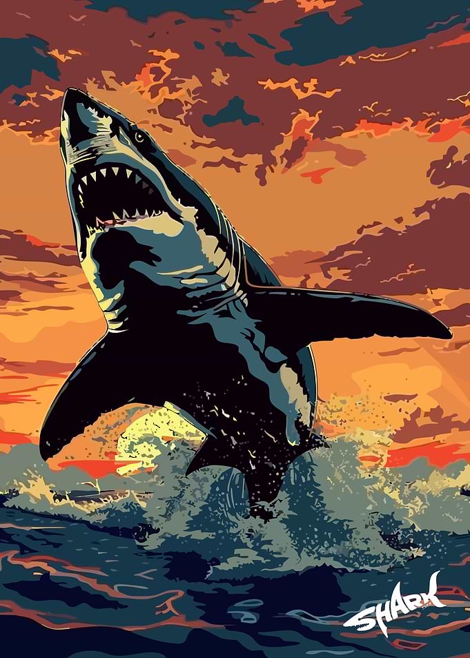 Great White Shark Sunset Illustration