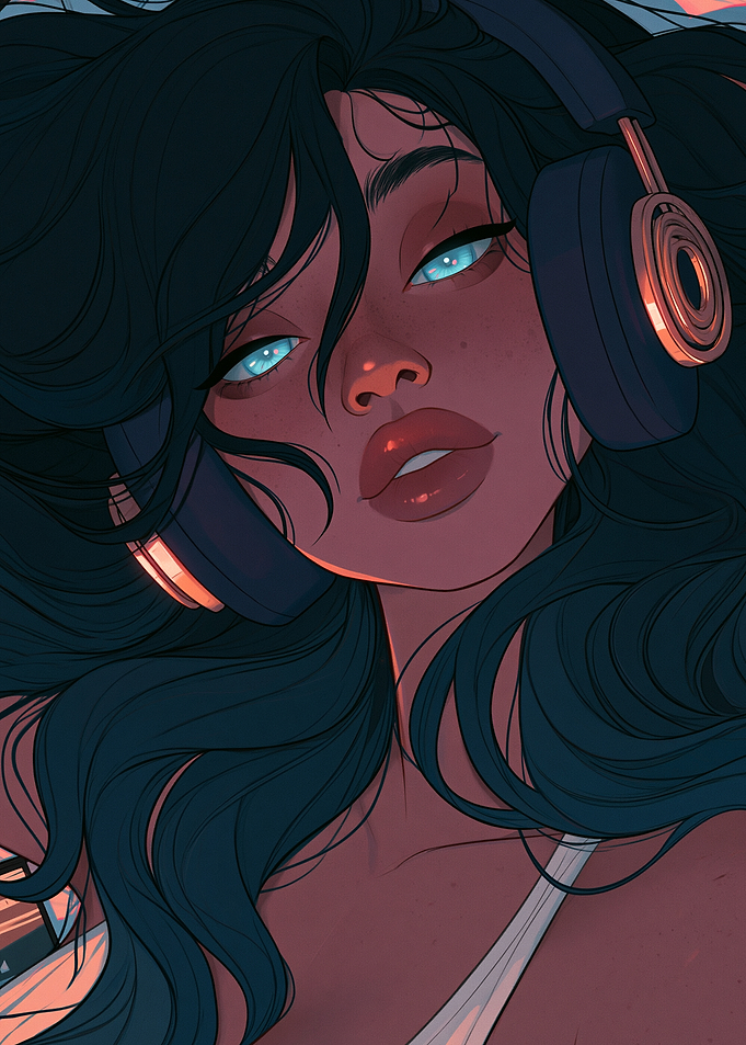 Digital Portrait of Girl with Headphones