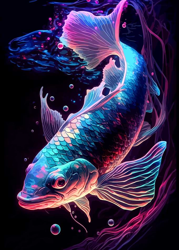 Neon Glowing Koi Fish Underwater