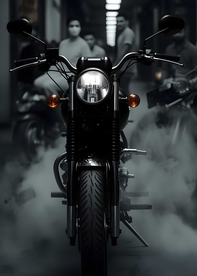 Motorcycle in Smoky Urban Setting