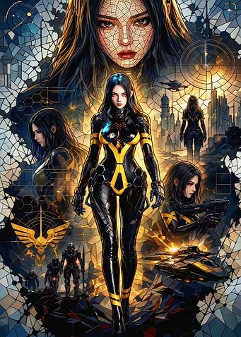 Futuristic Fantasy Warrior Stained Glass Art