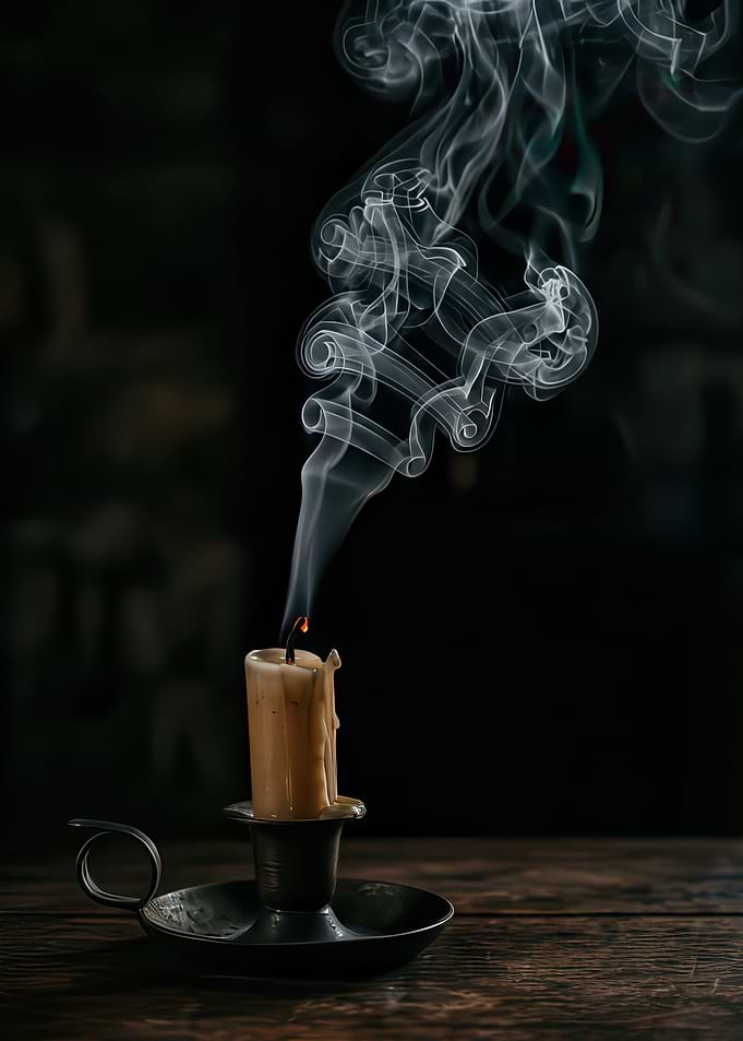 Extinguished Candle with Rising Smoke