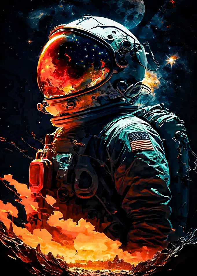 Astronaut in Fiery Space Nebula