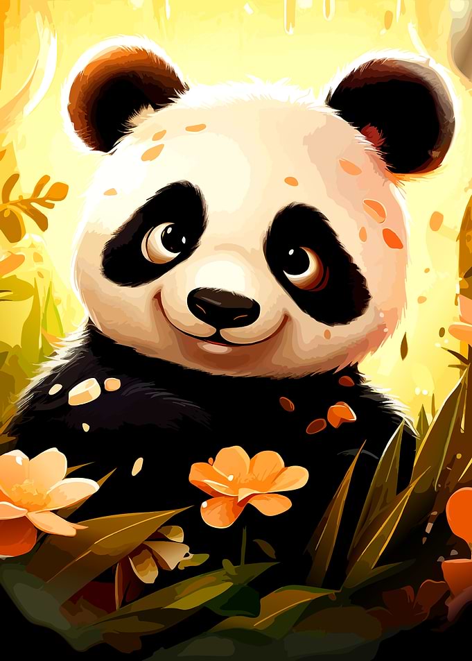 Cute Panda in Sunny Garden