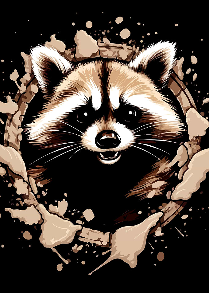 Stylized Raccoon Portrait in Paint Splatter