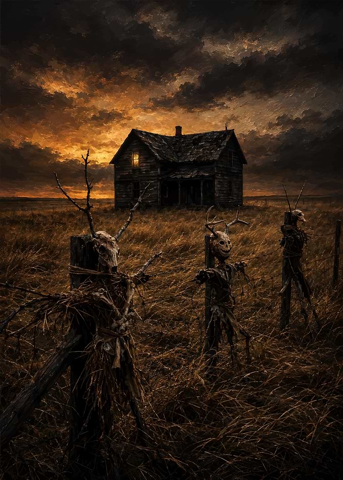 Eerie Haunted Farmhouse at Sunset