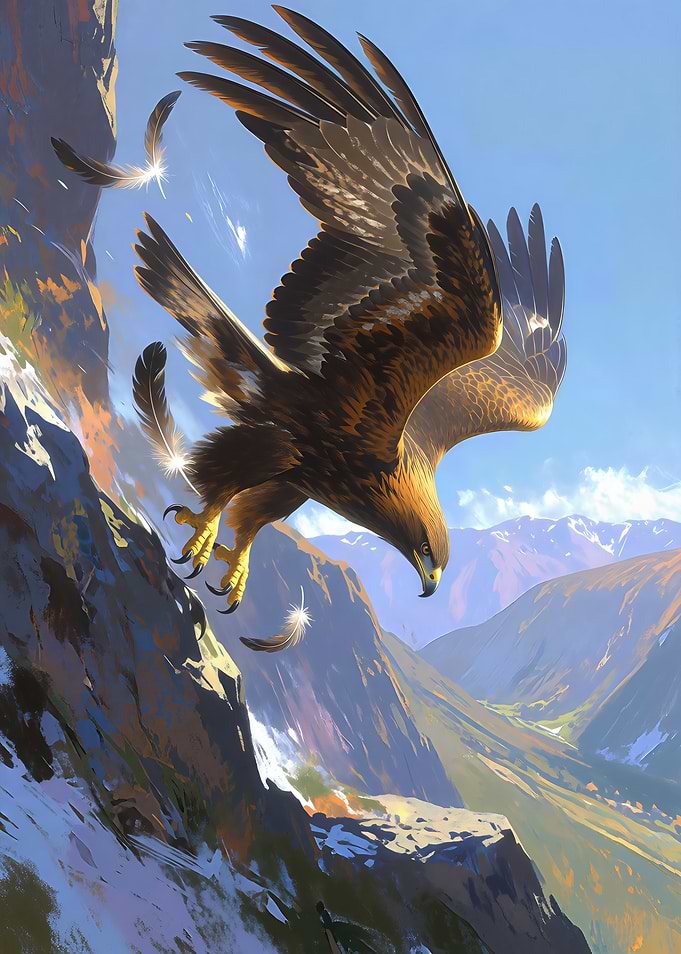 Golden Eagle Diving Over Mountains