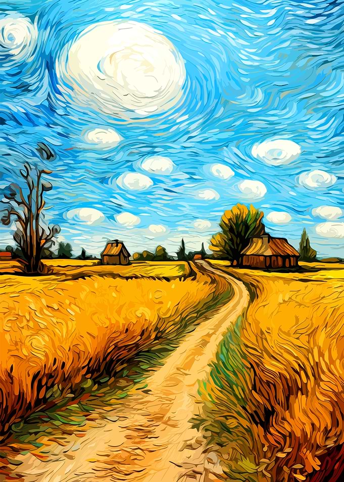 Van Gogh Style Wheat Field Landscape