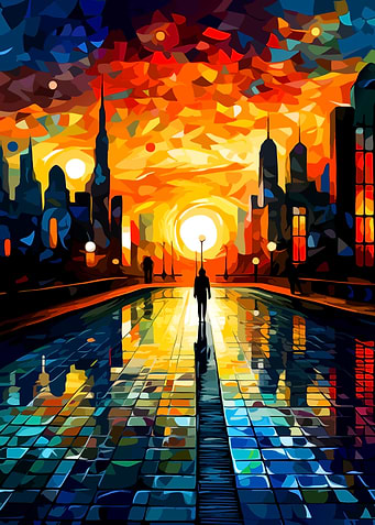 Abstract City Sunset Silhouette