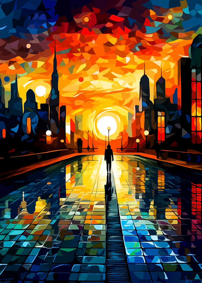 Abstract City Sunset Silhouette