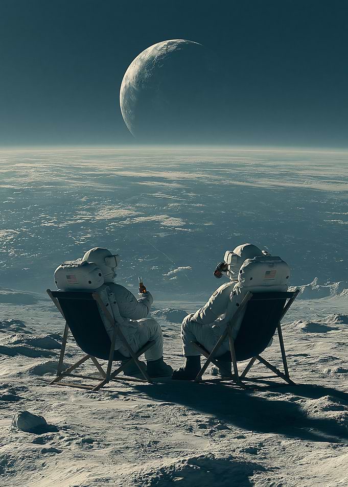 Astronauts Relaxing on the Moon Space