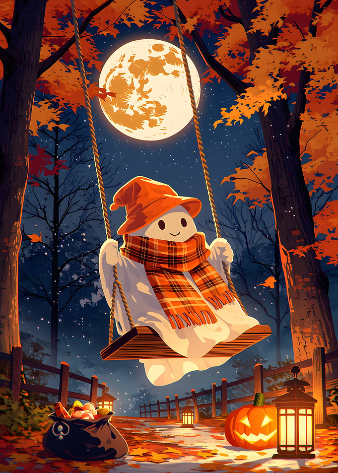 Cute Ghost on a Swing