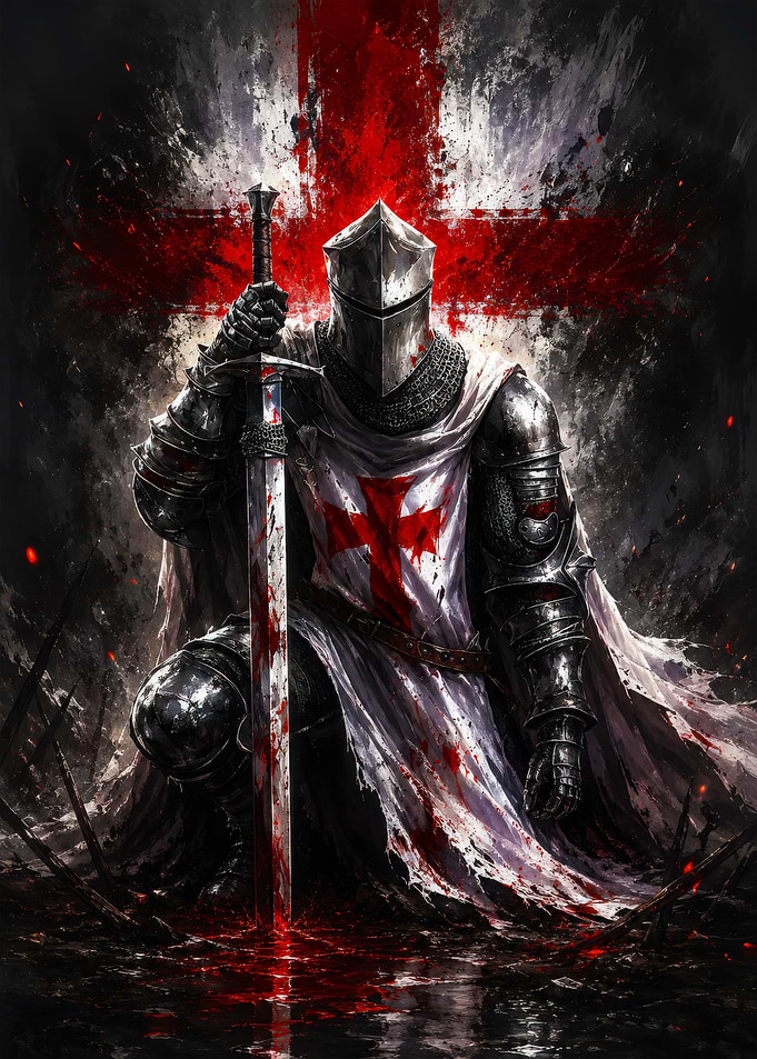 Kneeling Crusader Knight with Sword