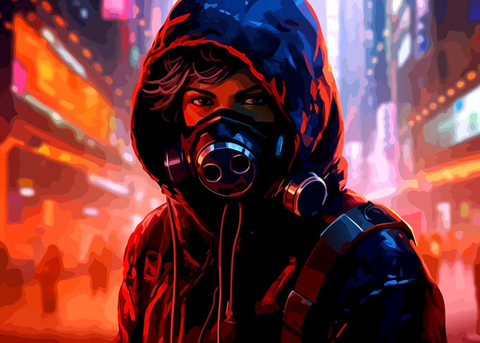 Cyberpunk Character in Gas Mask