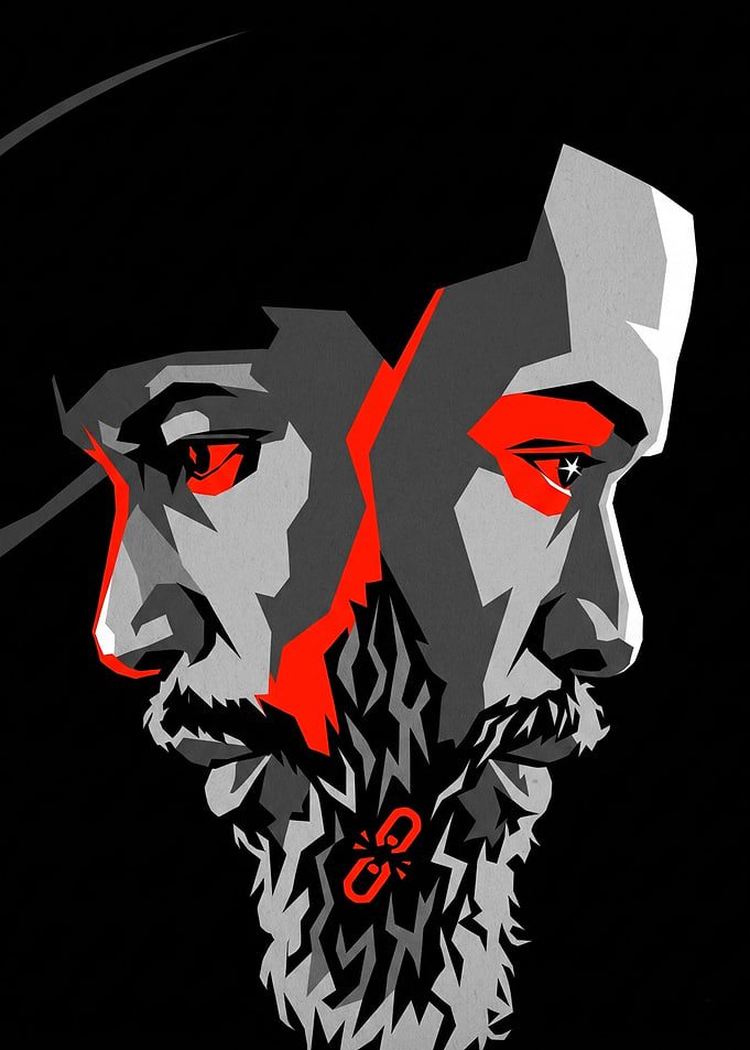 Dual Portrait with Broken Chain Symbol