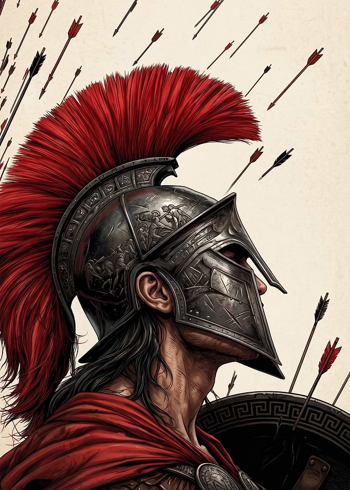 Spartan Warrior Under Arrow Fire