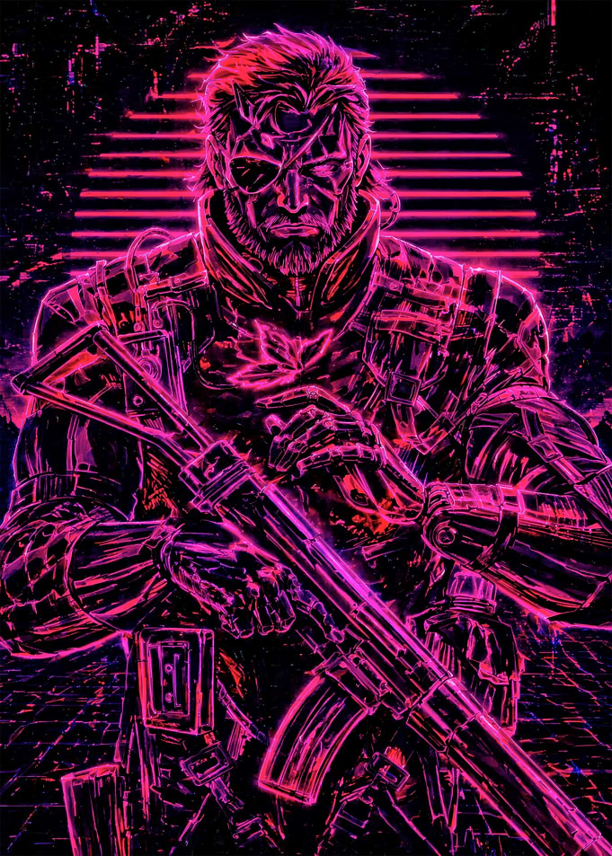 Neon Synthwave Solid Snake Portrait