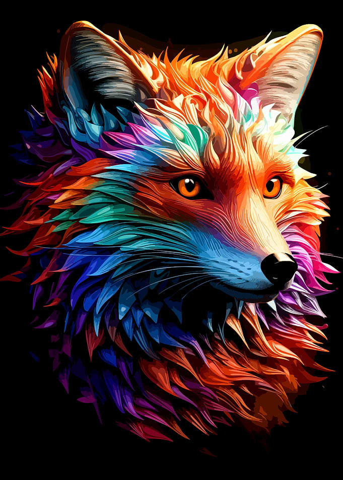 Vibrant Colorful Abstract Fox Portrait