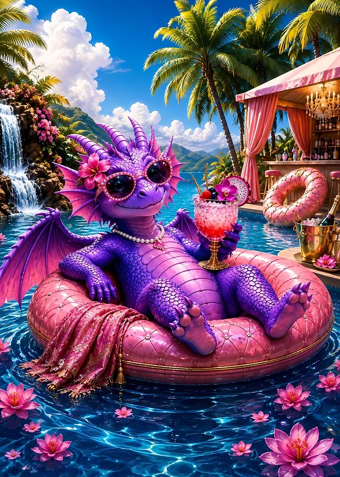 Purple Dragon Relaxing in Pool