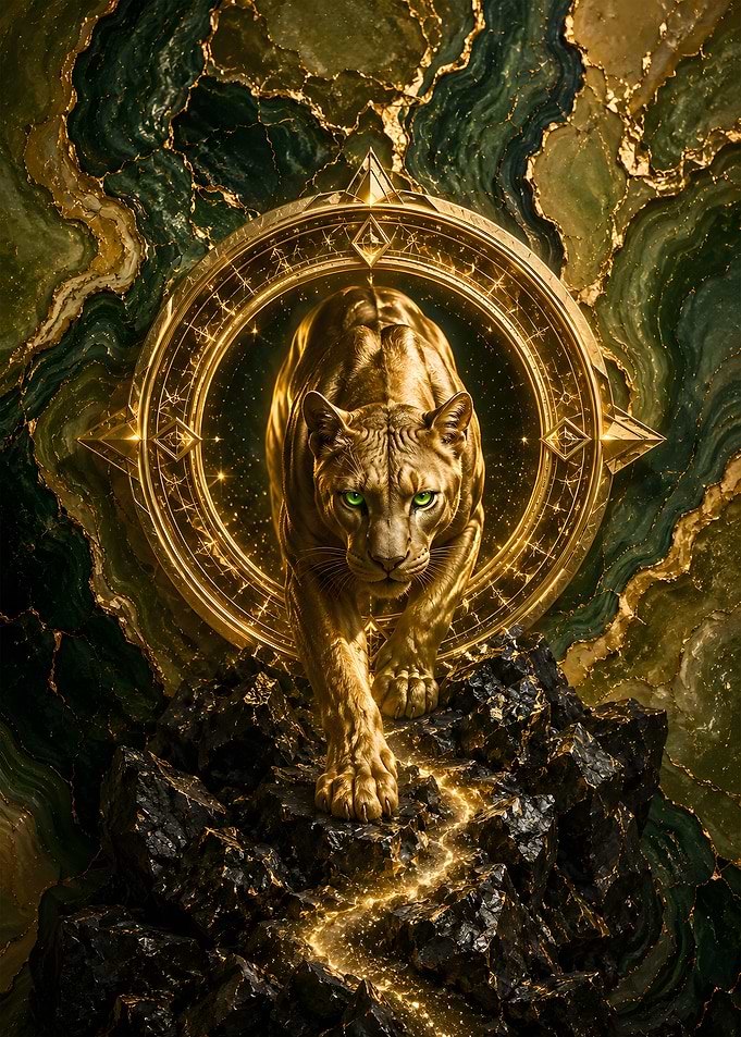 Celestial Cougar - Stargate Portal Gold 3D Relief