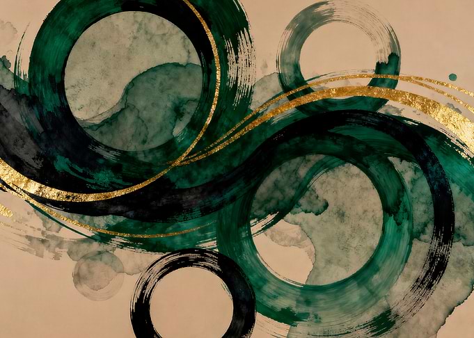 Abstract Emerald and Gold Circles