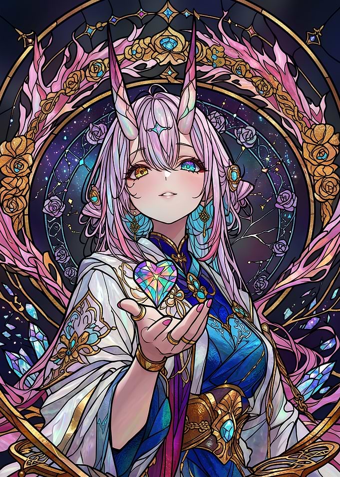 Stained Glass Fantasy Horned Maiden
