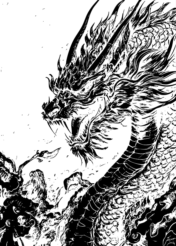 Intricate Black and White Dragon Illustration