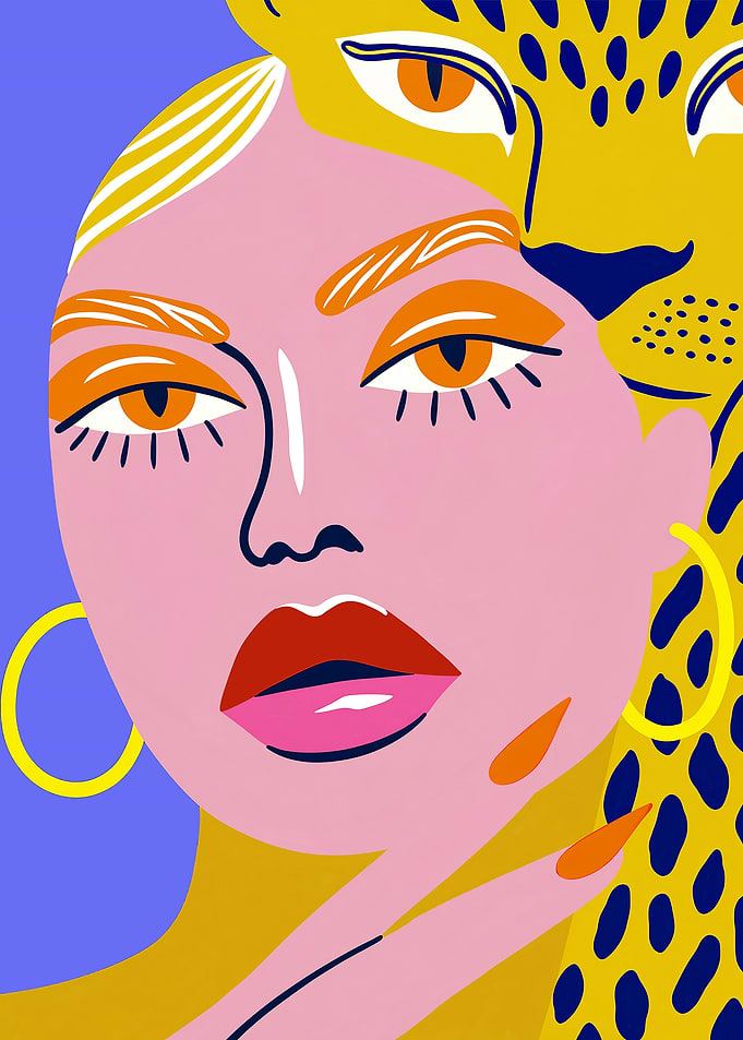 Woman and Leopard Pop Art Portrait